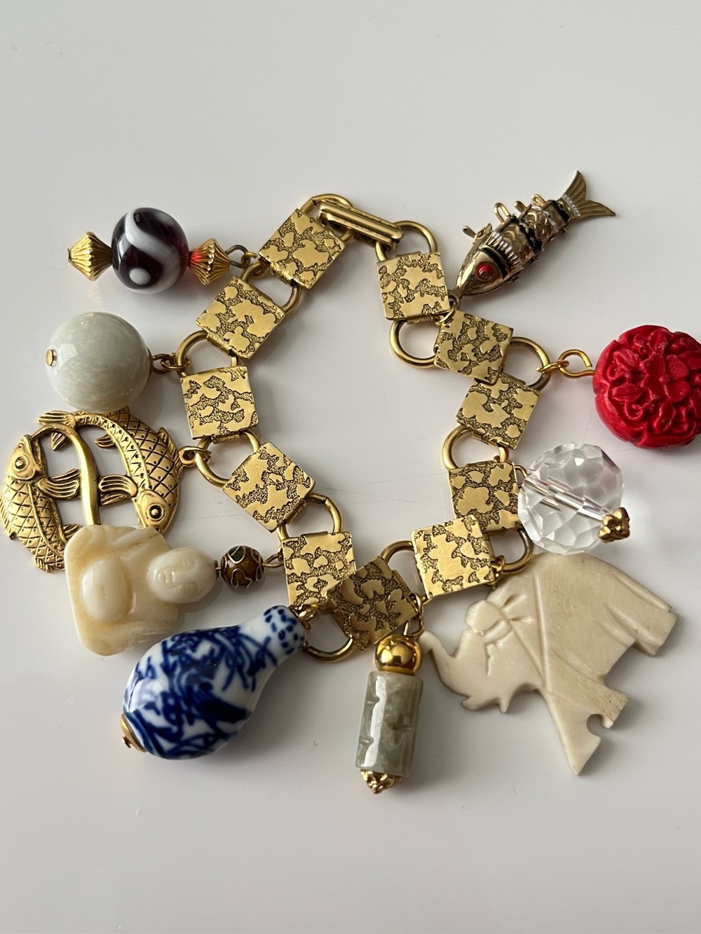 Vintage Asian Buddha Jade Charm Bracelet - Picture 3 of 5